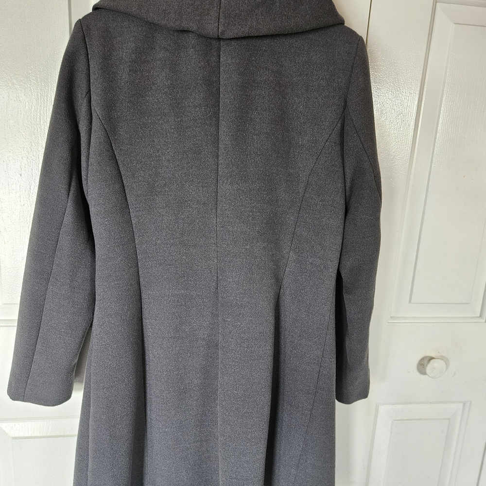 Club Monaco Women's Dark Gray Ruffle Trench Coat - Picture 2 of 5